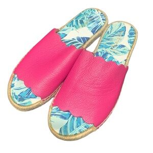J. McLaughlin Pink Peony Tropical Aries Leather Slide Sandals sz 7.5